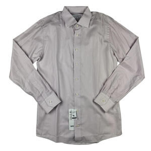 Eton Slim Fit Cotton Geometric Dress Shirt Dotted Pink Size 39 | 15.5